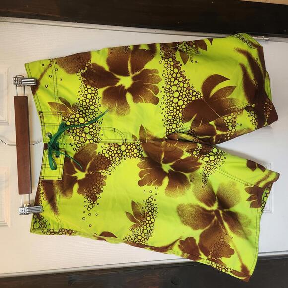 Reef Other - REEF Men's Tropical Print Board Shorts - Neon Green/Brown- Size 32